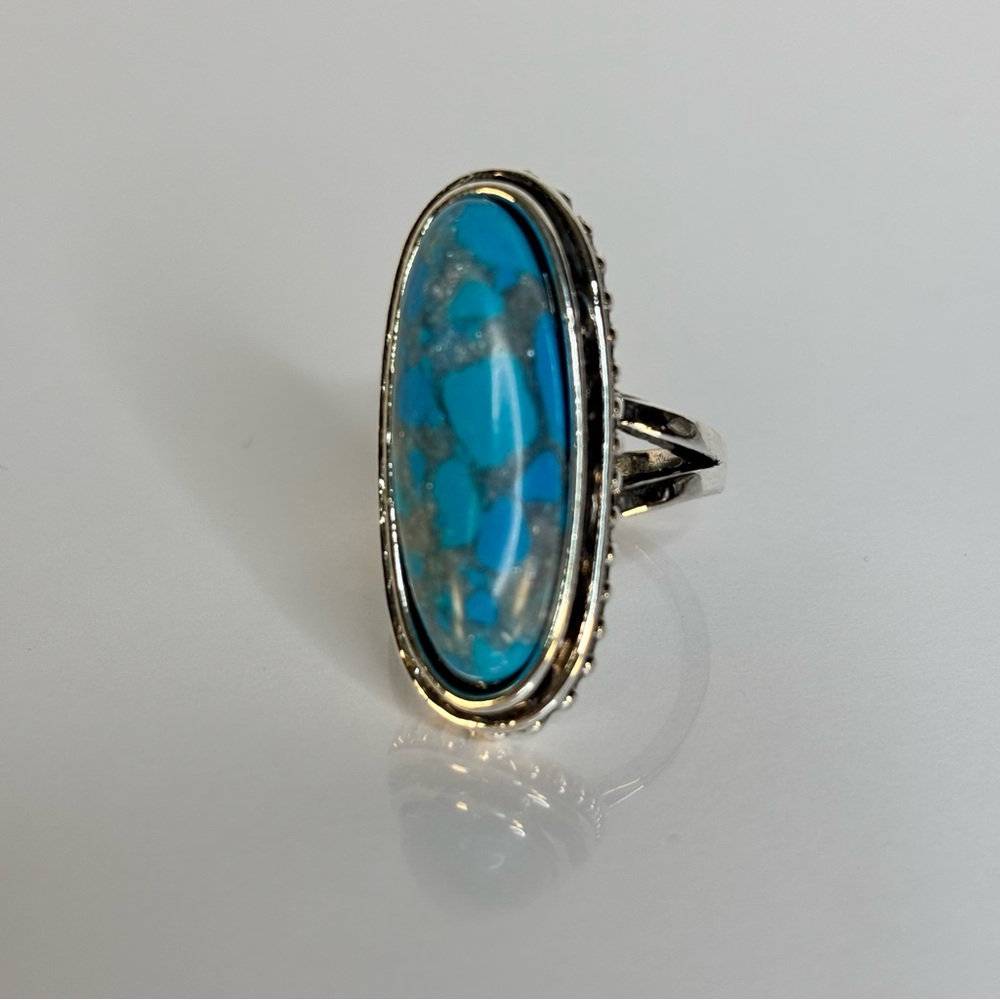 Faux  Turquoise & Silver  Size 7 Ring with Oval Stone
